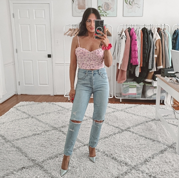 Zara pink floral sweetheart neckline cropped top nwt - Picture 5 of 9